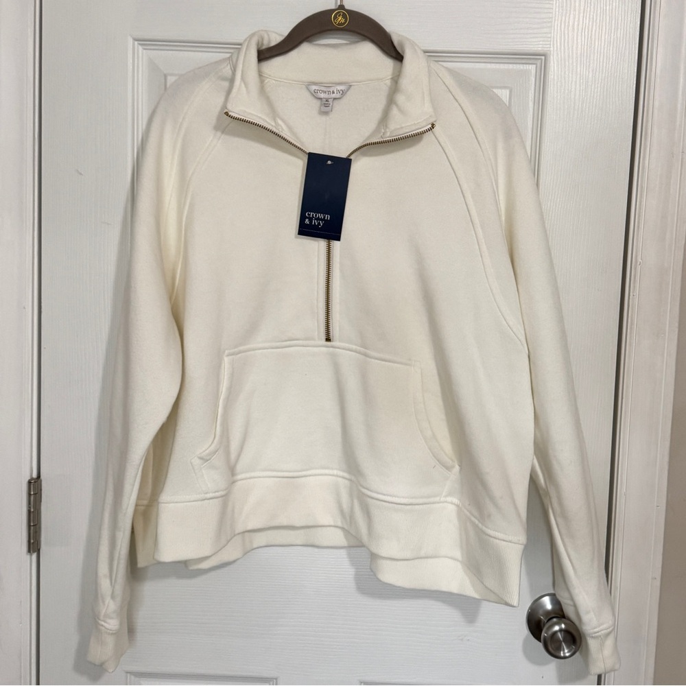 Crown & Ivy Cream Quarter-Zip Sweater